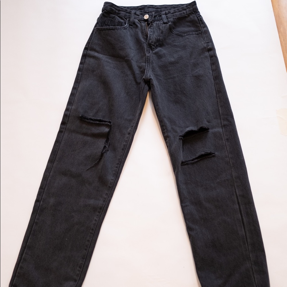 Distressed high waist wide leg full length jeans